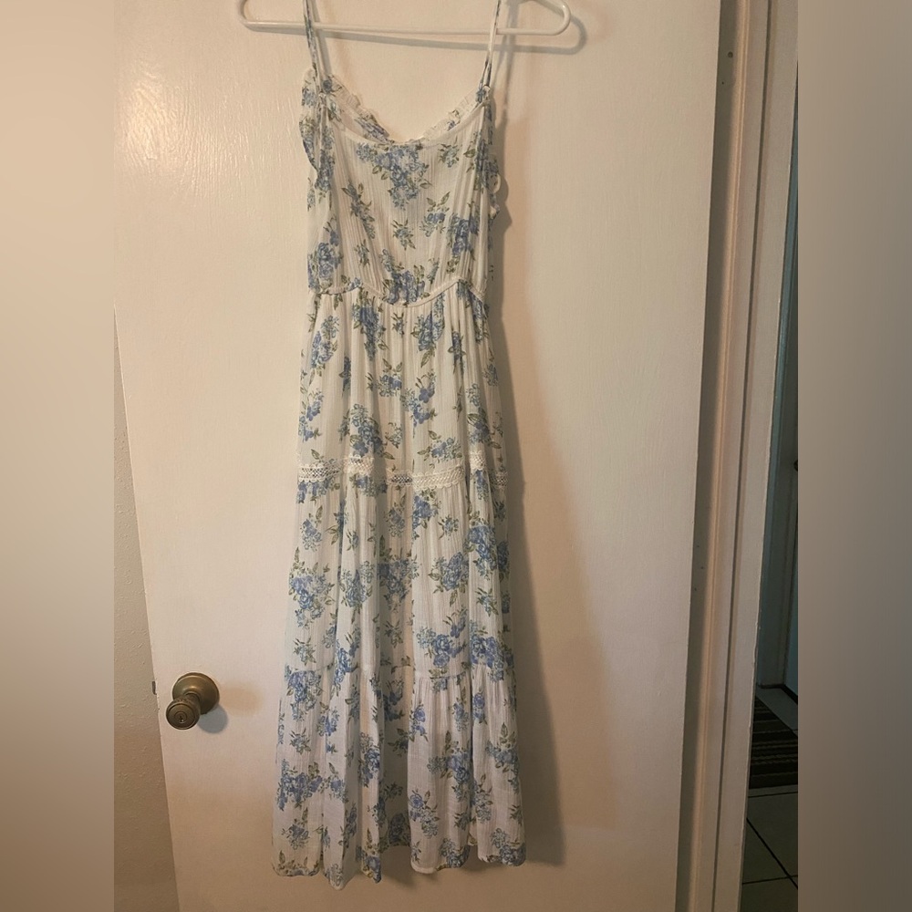 Vintage white with blue floral dress; small